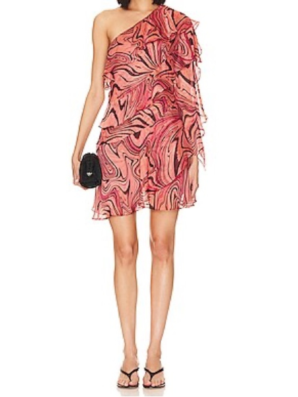Misa Los Angeles One-Shoulder Selena Ruffle Dress in Feeling Groovy